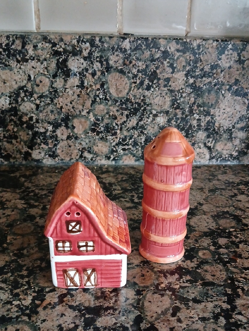 Rustic Red Ceramic Barn and Silo Salt & Pepper Shaker Set by Ron Gordon Designs